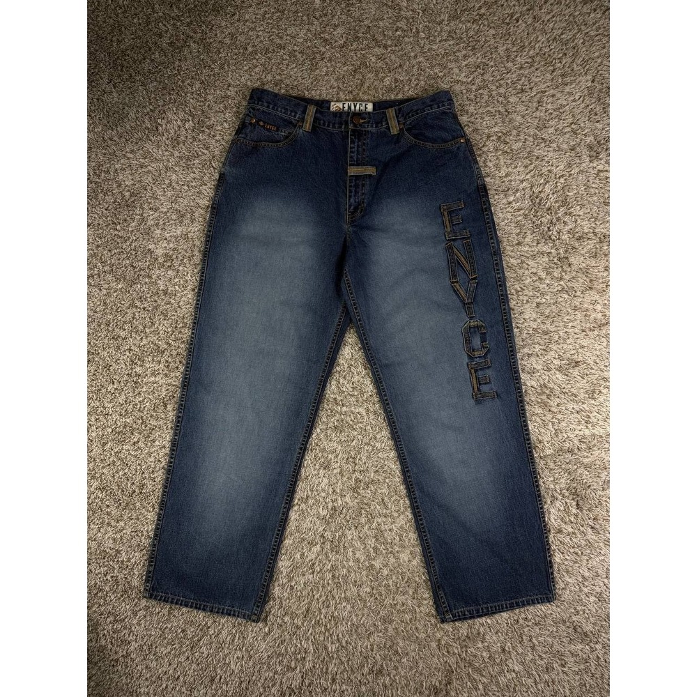 Vintage ENYCE Baggy Jeans Y2K Hip Hop Spellout Logo Stitched Denim Size 36x32